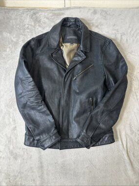 John Varvatos Oscar goatskin leather moto biker jacket size 48 mens black